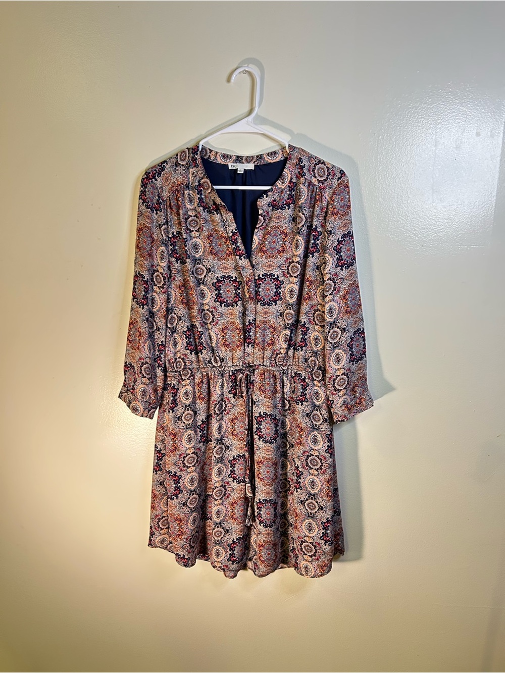 DR2 Pink Multi Printed Long Sleeve Tie-Waist Dress